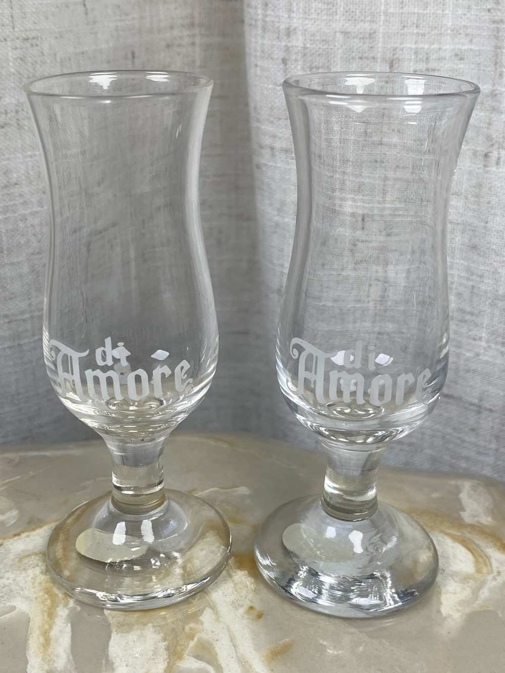 Vintage di Amore Liqueur Cordial Footed Shot Glasses 4.5” Tulip Stemware x2